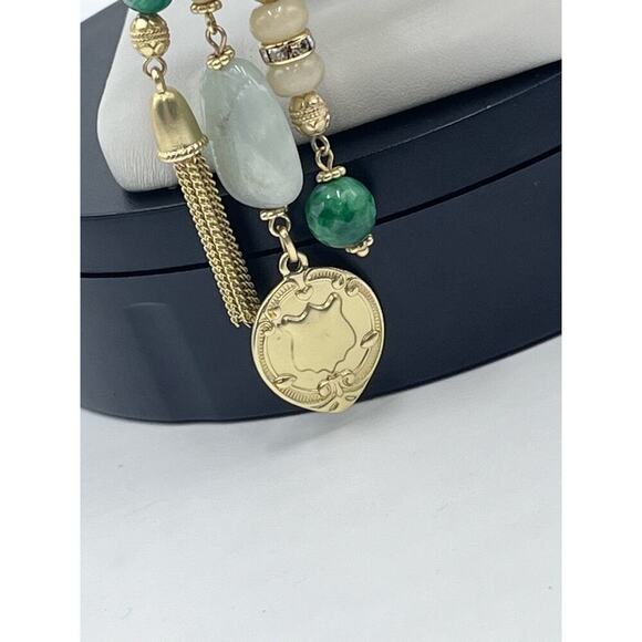 Chicos Green Collection agate, jade amazonite Goldtone Long
Tassel Necklace New - Picture 8 of 16